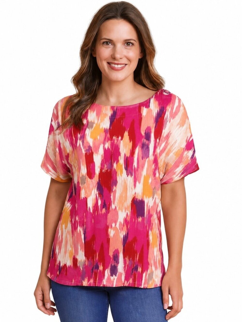 Cable & Gauge Hi-Lo Abstract Top M | Grommet Sleeve Detail | NWOT